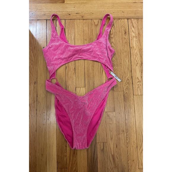 SKIMS Size 4x Magenta Pink Glitter Sparkle Swimsuit Sexy Cut Out Monokini NWT - Picture 5 of 10